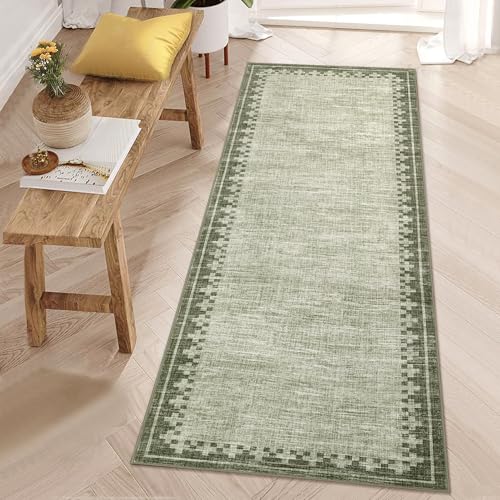 GarveeHome Non Slip 2x10 Hallway Runner Low Pile Washable Neutral Carpet - color: Green, size: 2'x10' (Runner)