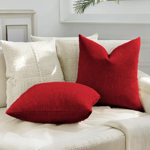 HAUSSY Set of 2 Soft Chenille Throw Pillow Covers 12x20 Inch, Classic Red - color: Classic Red, size: 20" x 12" (Pack of 2)