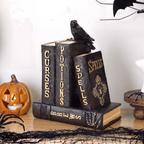 Namalu Witch and Wizard Spellbook Tabletop Decoration Halloween Resin Witchs and Wizard Spellbook Table Decorations Halloween Resin Book Stack Decor for Home Table Mantel Fireplace(Black Raven Style) - color: Black Raven Style