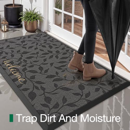 LUMI Outside Welcome Door Mat 47x71, Non-Slip Heavy Duty Dirt Trapper, Grey - color: Grey Gold Leaf, size: 47"x71"