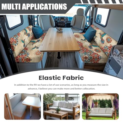 Boho Mandala Hummingbird Print RV Dinette Cushion Covers 2 Pcs Comfortable Camper Cushion Slipcover Stretchable Loveseat Sofa Chair Cover Furniture Protector for RV Camper Car Bench - color: Boho Mandala Hummingbird