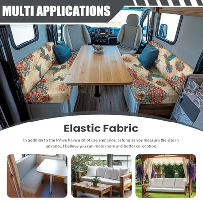 Boho Mandala Hummingbird Print RV Dinette Cushion Covers 2 Pcs Comfortable Camper Cushion Slipcover Stretchable Loveseat Sofa Chair Cover Furniture Protector for RV Camper Car Bench - color: Boho Mandala Hummingbird