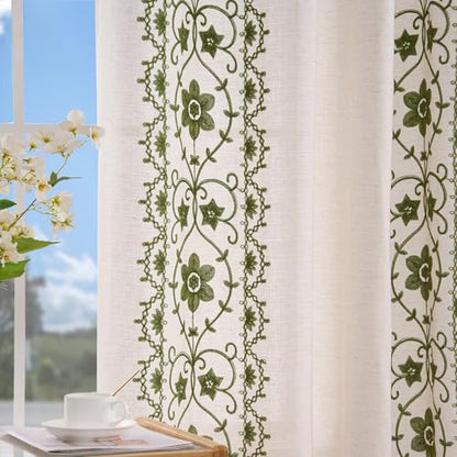 Sage Green Boho Curtains 2 Panels for Living Room 84 Inches Grommet - color: Sage on Beige, size: 52"W x 84"L (Pack of 2)