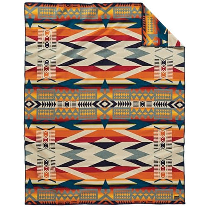 Pendleton Jacquard Unnapped Blanket, Wool Cotton Blend, Reversible, 64 x 80 - color: Fire Legend Sunset, size: Twin (64" x 80")