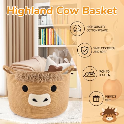 Large Highland Cute Cow Basket for Nursery,Laundry Blanket Gift Basket - color: Brown, size: 23"D ×13 "H