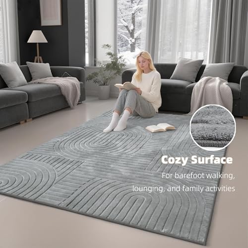 5x7 Solid Grey Area Rugs for Living Room, Washable Soft Bedroom Rug - color: Grey, size: 5' x 7' (Rectangular)