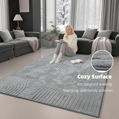 5x7 Solid Grey Area Rugs for Living Room, Washable Soft Bedroom Rug - color: Grey, size: 5' x 7' (Rectangular)