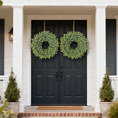 26"Artificial Boxwood Wreath, Large Fake Hanging Plant for Front Door Decor
