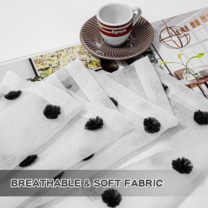 MYSKY HOME Black Pom Pom Sheer Curtains for Bedroom 45 Inch Long 2 Panels - color: Black Pom Pom, size: 50"W x 45"L (Pack of 2)