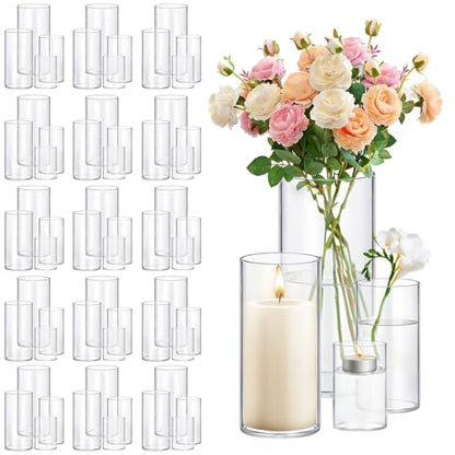 Homjoy 64 Pack Thick Glass Cylinder Vases 4,6,9,12 Inch Tall Clear Flower Vase Hurricane Floating Candle Holder for Table Centerpiece Wedding Home Decor - size: 64 Pack(4,6,9,12)