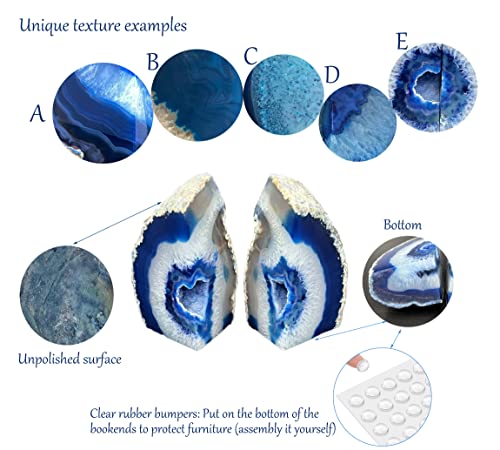 AMOYSTONE Blue Agate Bookends Heavy Duty Stone Book Ends for Bookshelves - color: Blue, size: 6-8 Pounds