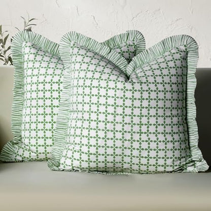 CPC Kelly Green Block Print Ruffle Pillow Cover 18x18 Inch, Pack of 2 - color: Kelly Green, size: 18" x 18" (Pack of 2)