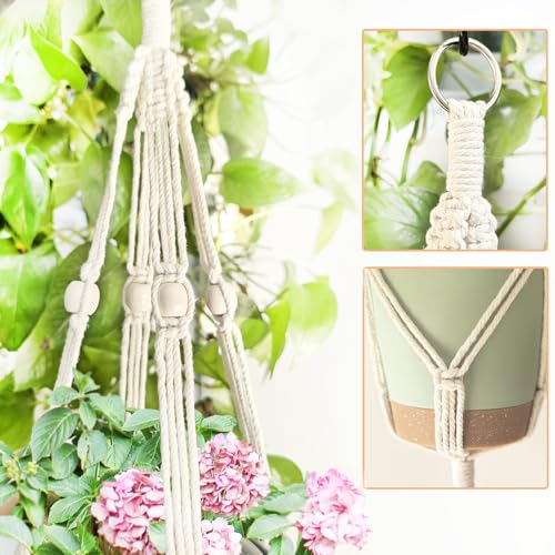 Belit 2 Tier Macrame Plant Hangers with Tassels, 51 Inch, 2 Pack Ivory - color: Beige, size: 51"- 2 Tier