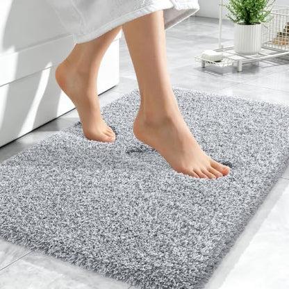 OLANLY Microfiber Bathroom Rugs 24x16, Quick Dry Bath Mat, Grey and White - color: Grey and White, size: 24" X 16"