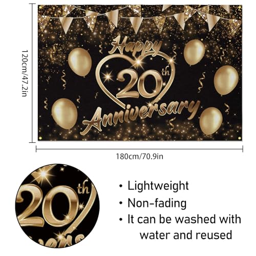 Happy 20th Anniversary Backdrop Party Decorations, Black Gold Glitter Bokeh Dots Valentine's Day Wedding Anniversary Party Photo Background Cake Table Banner Extra Large Wall Decor Props. 6 * 4ft (20) - color: 20