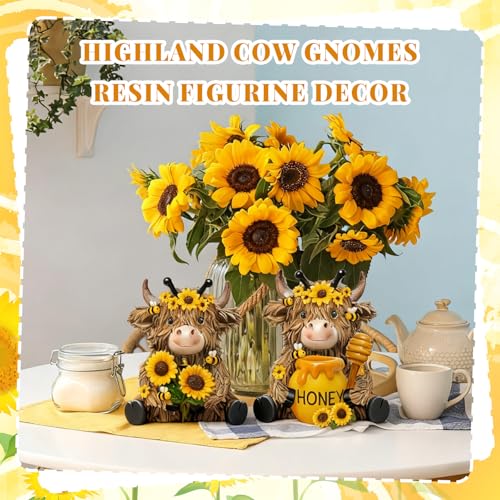 2 Pack Bee Highland Cow Figurine Decor, Bee Deor for Home - style: Bee