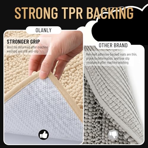 OLANLY Thick Large Bathroom Rugs 50x30, Soft Chenille Bath Rugs, Beige - color: Beige, size: 50" X 30"