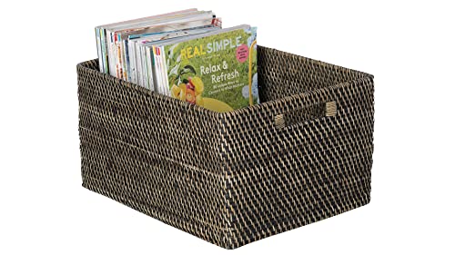 KOUBOO Loma Rectangular Rattan Storage Basket with Handles, Black Wash - color: Black-Wash