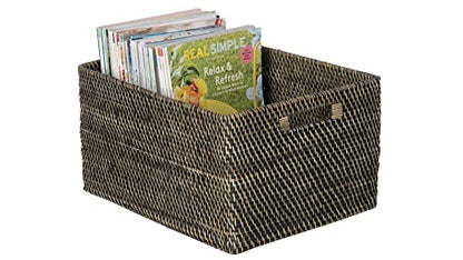 KOUBOO Loma Rectangular Rattan Storage Basket with Handles, Black Wash - color: Black-Wash
