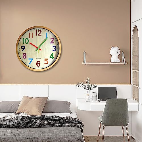 Wall Clock, 12 Inch Easy to Read Silent Non-Ticking Colorful Battery Operated Clock,for Bedroom,Living Room,Kitchen,Office,School Classroom (Yellow) - color: Yellow