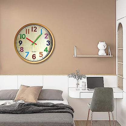 Wall Clock, 12 Inch Easy to Read Silent Non-Ticking Colorful Battery Operated Clock,for Bedroom,Living Room,Kitchen,Office,School Classroom (Yellow) - color: Yellow