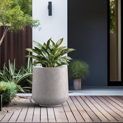Kante Large Round Curved CON Gray Concrete Planter 16.5" Dia, Outdoor - color: Light Gray, size: 15.3" D