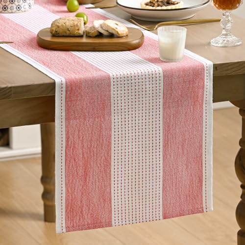 Artoid Mode Red Farmhouse Rustic Table Runner, Seasonal Macrame Fabric Kitchen Dining Holiday Wedding Table Decor for Home Party 13x48 Inch - color: Red, size: 13" x 48", Table Runner