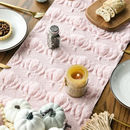 Artoid Mode Pink Soft Faux Fur Pumpkins Fall Table Runner 13x90 Inch - color: Pink, size: 13" x 90", Table Runner
