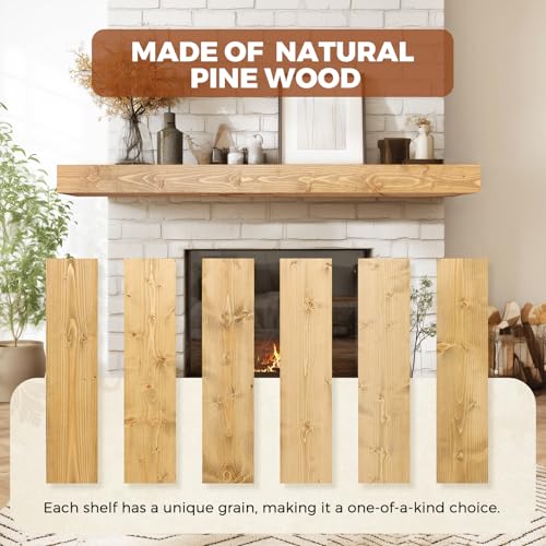 60x8x3in Rustic Fireplace Mantel Pine Wood, Natural Wood - color: Natural Wood, size: 60x3x8-hollow