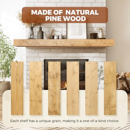 60x8x3in Rustic Fireplace Mantel Pine Wood, Natural Wood - color: Natural Wood, size: 60x3x8-hollow