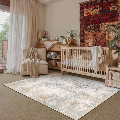 HUGEAR 3x5 Beige Blue Abstract Washable Area Rug for Entryway - color: Beige/Blue, size: 3' x 5' (Rectangular)