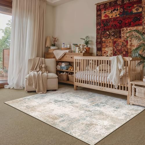 HUGEAR 3x5 Beige Blue Abstract Washable Area Rug for Entryway - color: Beige/Blue, size: 3' x 5' (Rectangular)