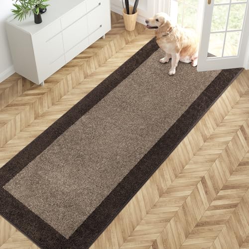 PURRUGS Hallway Runner Rug, 32" x 84", Grayish Brown & Coffee - color: Grayish Brown & Coffee, size: 32" X 84"
