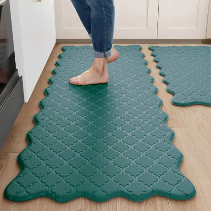 Arenarug Upgrade Scalloped Kitchen Mats Rugs 2PC, Spruce Green - color: Basic Solid- Spruce Green, size: 17.3"x30"+17.3"x59"