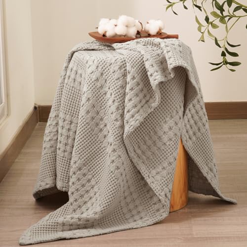 PHF Lightweight 100% Cotton Waffle Throw Blanket for Couch, Pearl Gray - color: 20 Pearl Gray, size: Throw(50"x60")