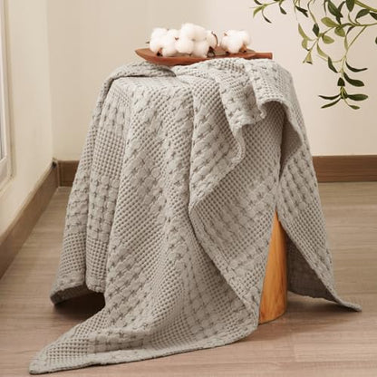 PHF Lightweight 100% Cotton Waffle Throw Blanket for Couch, Pearl Gray - color: 20 Pearl Gray, size: Throw(50"x60")