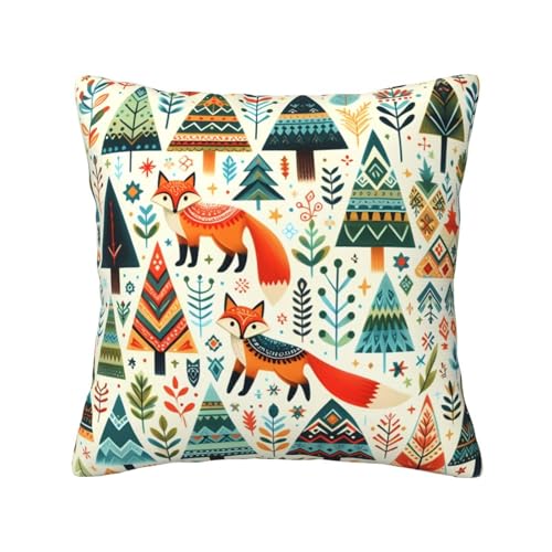 Folk Art Foxes and Trees Pattern Throw Pillow Covers 18 Inch - color: Color-25, size: 18" x 18" (Pack of 1)