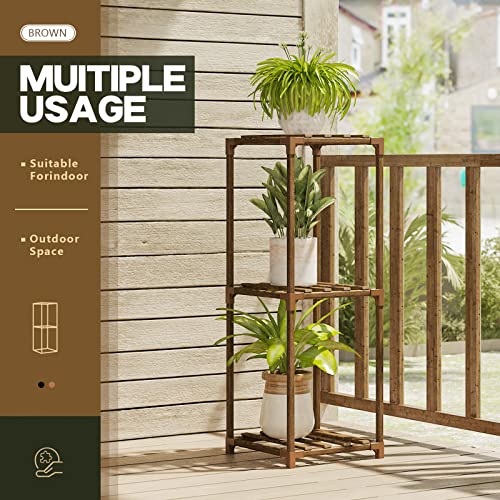 Bamworld Single Plant Stand Indoor 3 Tier Plant Shelf Outdoor - color: Brown, size: 1 Set