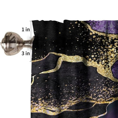 Purple Marble Window Valance, Abstract Modern Luxury Gold Black Cracked Lines Print Blackout Short Curtain Treatment for Home Kitchen Bedroom Living Room Cafe, 54x18inch - color: Marble-23