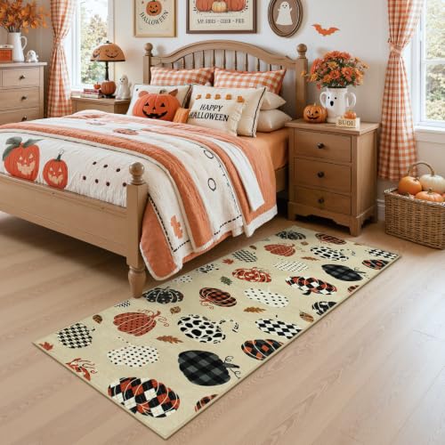 2.5x8 Beige Halloween Fall Pumpkin Print Hallway Runner Rug for Kitchen - color: Beige1 - Pumpkin, size: 2'6" x 8' (Rectangular)