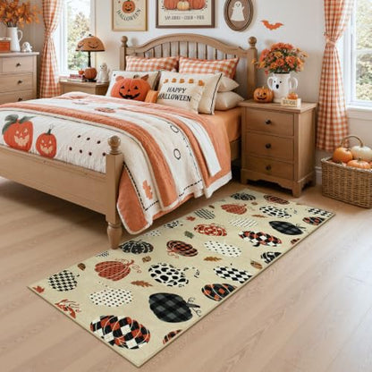 2.5x8 Beige Halloween Fall Pumpkin Print Hallway Runner Rug for Kitchen - color: Beige1 - Pumpkin, size: 2'6" x 8' (Rectangular)