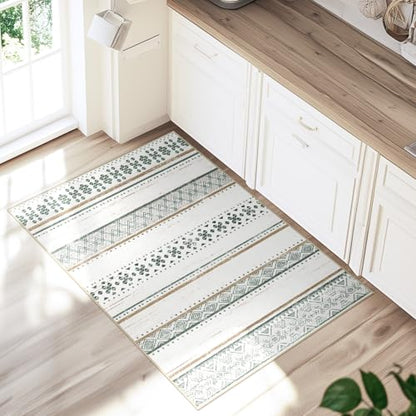 2x3 Washable Area Rugs for Living Room Boho Bathroom Rug Green/Brown - color: Green/Brown, size: 2' x 3' (Rectangular)
