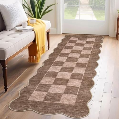 Garvee 2x8 Washable Long Runner Rug Kitchen Rug Entryway Rugs，Brown - color: Scalloped - Brown, size: 2' x 8' (Runner)