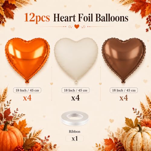 Orange White Brown Heart Balloons,12Pcs 18Inch Heart Shaped Balloons - color: Orange White Brown
