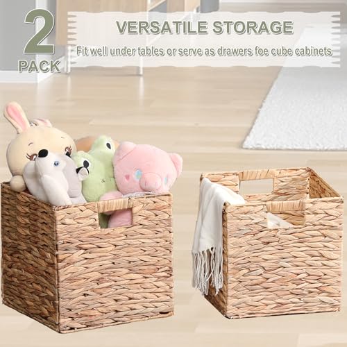 11x11in Storage Baskets 2 Pcs Water Hyacinth Basket,Handwoven Storage Cubes