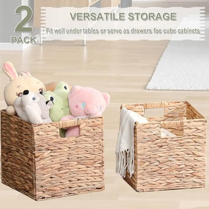 11x11in Storage Baskets 2 Pcs Water Hyacinth Basket,Handwoven Storage Cubes