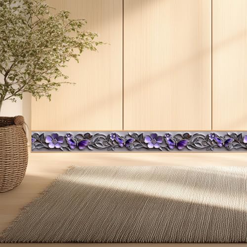 IVN Wallpaper Border Peel and Stick Wall Purple Butterfly Floral 4x196 Inch - color: Purple Butterfly Floral