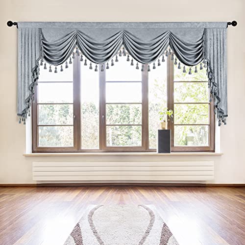 ELKCA Thick Chenille Window Curtains Valance for Living Room Silver Grey Waterfall Valance for Bedroom,Rod Pocket (W110inch, 1 Panel) - color: Valance,silver Grey, size: 110"W x 43"L (Pack of 1)