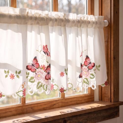 Molaxhome Beautiful Dazzling Embroidered Window Valance for Kitchen Decor - color: Red, size: 58"W x 14"L (Pack of 1)