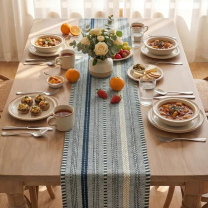 Artoid Mode Dark Blue Farmhouse Stripe Braided Table Runner 12x72 Inch - color: Dark Blue, size: 12" x 72", Table Runner